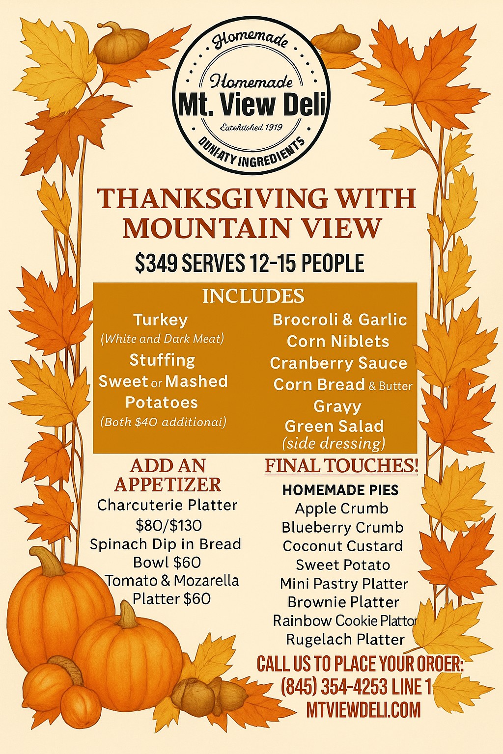Mt View Thanksgiving Menu 2025